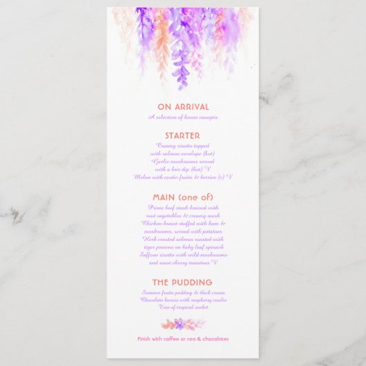 Le menu orange cascade d'art floral aquarelle (Dos)