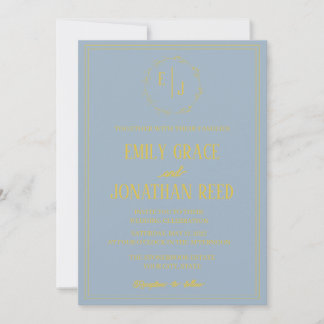 Le Monogramme : Faire-part de mariage bleu poussié