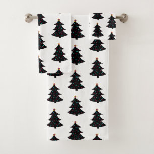 Le motif noir de fête d'arbres de Noël allume de