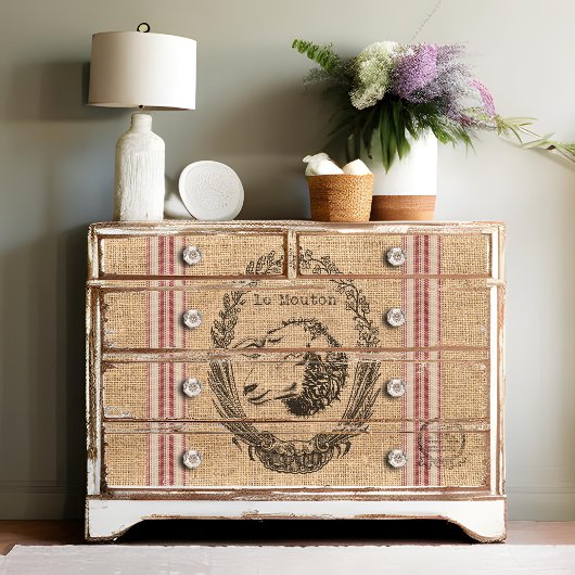 Le Mouton of the Sheep Burlap Grain Sack Decoupage Tissuepapier