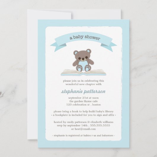 Le nounours bleu apportent une invitation de baby (Devant)