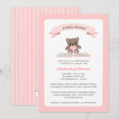 Le nounours rose apportent une invitation de baby (Devant / Derrière)