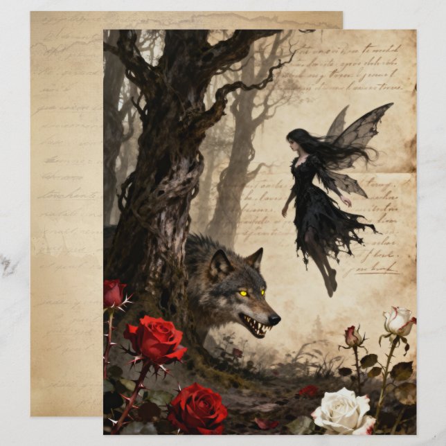 Le papier scrapbook du loup et de la fée (Devant / Derrière)