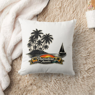 🏝️🌅 “Le Paradis Attend” Coussin Tropical 🌴✨