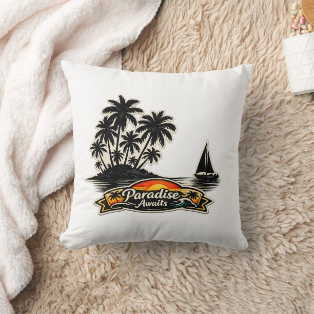 🏝️🌅 “Le Paradis Attend” Coussin Tropical 🌴✨ (Couverture)