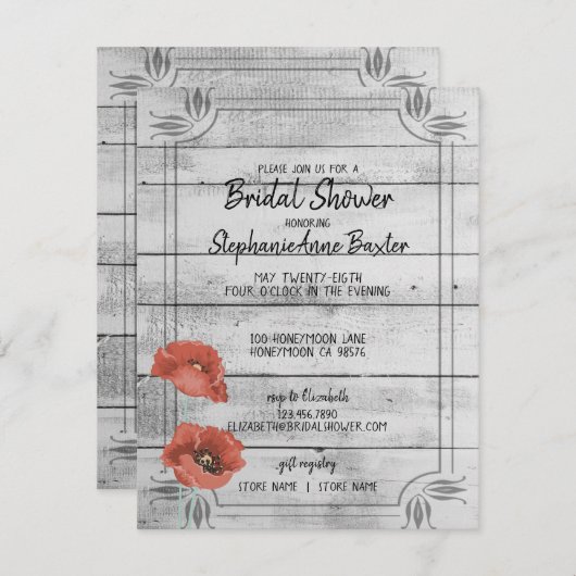 Le pavot en bois blanc rustique fleurit la carte (Devant / Derrière)