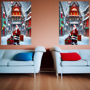 Le Père Noël dans le village   AI Art Poster
