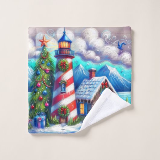 Le phare de Noël Montagne côtière marine (Gant de toilette)