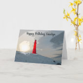 Le phare rouge, carte d'anniversaire, personnalisé (Fleur jaune)