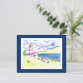 Le phare sur la carte postale de plage (Debout devant)