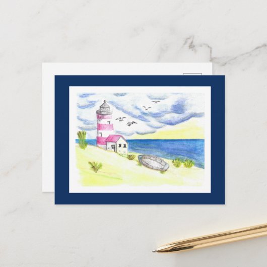 Le phare sur la carte postale de plage (Devant/Arrière en situation)