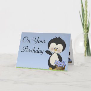 Le pingouin sourit carte de joyeux anniversaire