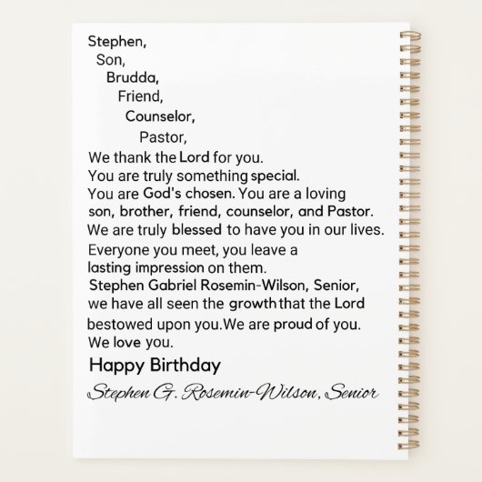 Le planificateur d'anniversaire de Stephen (Dos)