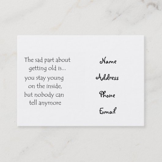 Le plus triste, c'est de vieillir carte de visite (Devant)