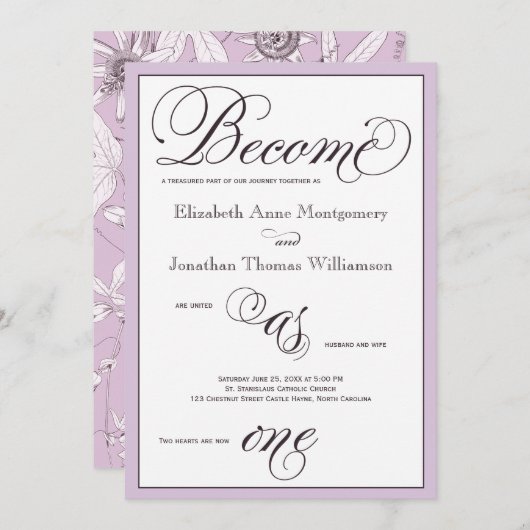 Le pourpre devient un seul Faire-part de mariage c (Devant / Derrière)