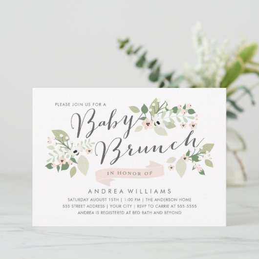 Le pré fleurit invitation de brunch de bébé (Debout devant)