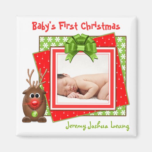 Le premier aimant de Noël du bébé Reindeer de Noël (Devant)