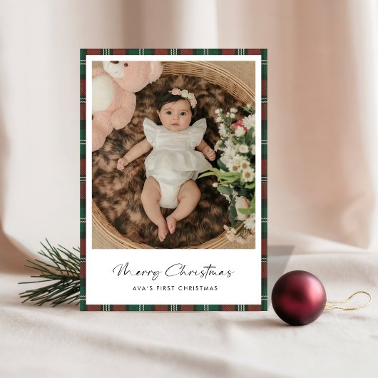 Le premier Carte photo de Noël de Boho Plaid Baby