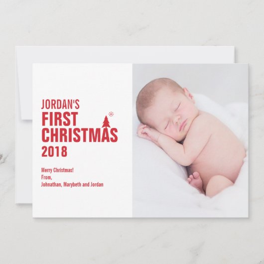 Le premier Carte photo de Noël du bébé rouge (Devant)