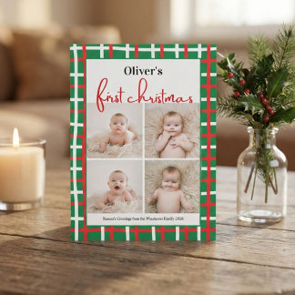 Le premier Noël de bébé Plaid vert 4 Carte photo