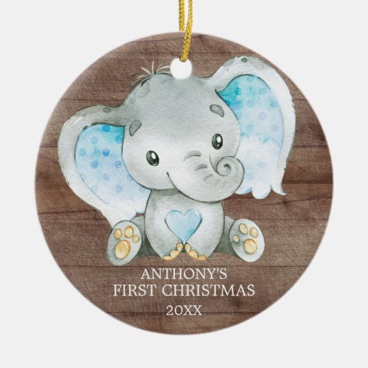 Le premier ornement de Noël du bébé éléphant doux (Devant)