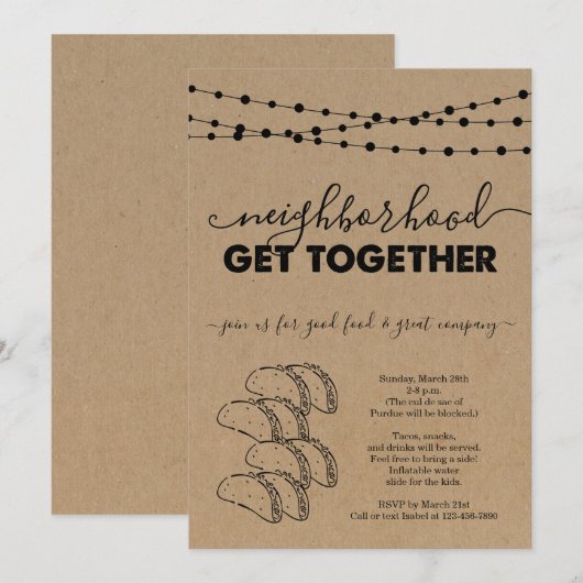 Le quartier de Taco s'unissent Invitation (Devant / Derrière)