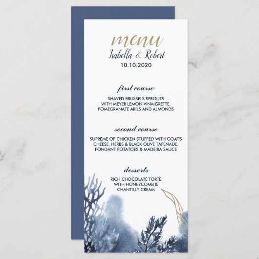 Le récif bleu | Menu Mariage nautique (Devant / Derrière)