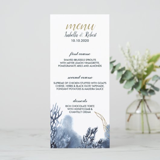 Le récif bleu | Menu Mariage nautique (Debout devant)