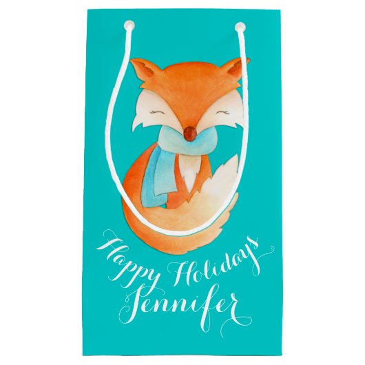 Le renard mignon a enveloppé le sac de cadeau de (Devant)