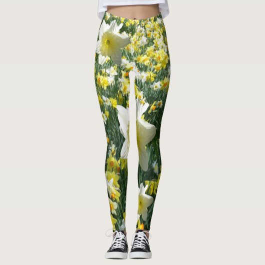 Le ressort de jonquilles fleurit Legging blanc (Devant)