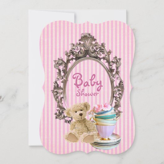 le rose barre des invitations de baby shower (Devant)