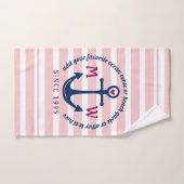 Le rose de coeur d'Ancre barre le logo nautique de (Serviette à main)