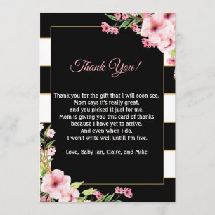 Le rose de note de carte de remerciements de baby