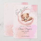 Le rose sur la lune Baby shower de l'ours Carte de (Devant / Derrière)