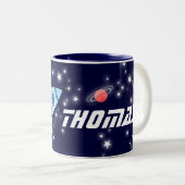 Le rouge bleu de fusée d'espace badine la tasse (Devant droit)