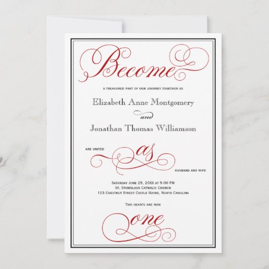 Le rouge devient un Faire-part de mariage chrétien (Devant)