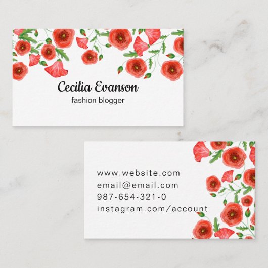 Le rouge fleurit des cartes de visite (Devant / Derrière)
