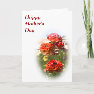 Le rouge fleurit la carte du jour de mère