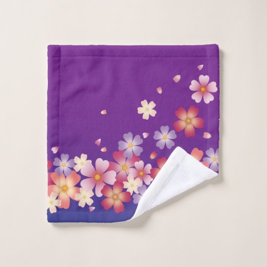 Le Sakura sucré fleurit Kimono Style Bleu & Purple (Gant de toilette)