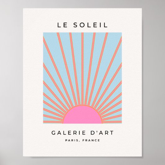 Le Soleil 02 Retro Zon Roze En Blauw Zonneschijn Poster (Voorkant)