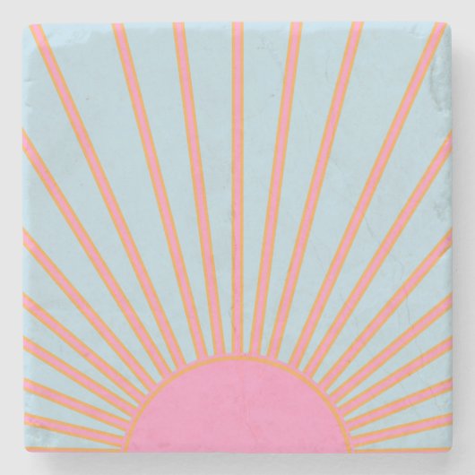 Le Soleil 02 Retro Zon Roze En Blauw Zonneschijn Stenen Onderzetter (Voorkant)