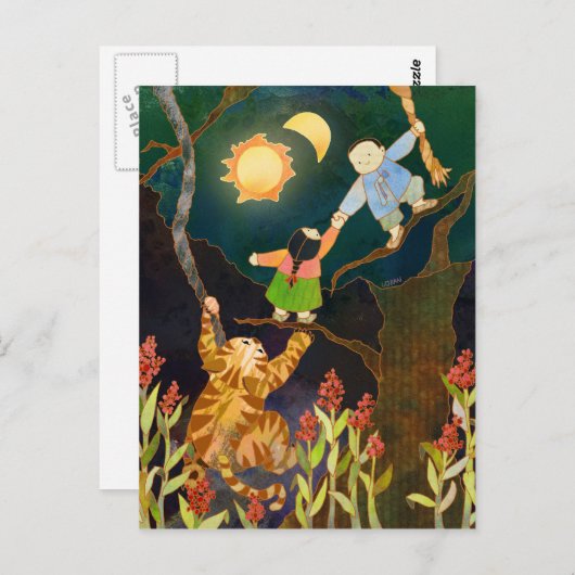 Le soleil et la lune : Carte postale Coréenne Folk (Devant / Derrière)