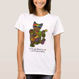 Le T-shirt de la femme chanceuse fraîche de chat