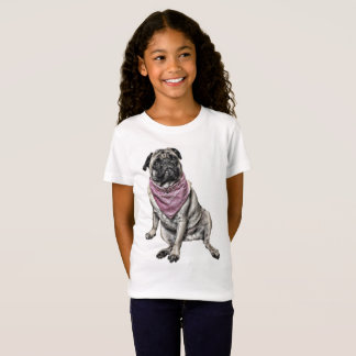 Le T-shirt de la fille de thème de chien de carlin