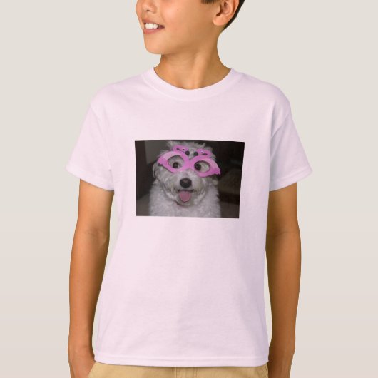 le T-shirt de la fille rose avec l'image du chien (Devant)
