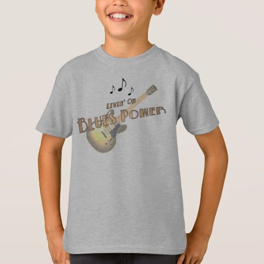 Le T-shirt de l'enfant de puissance de bleus (Devant)