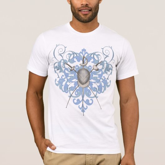 Le T-shirt d'épées de clôture des hommes bleus (Devant)