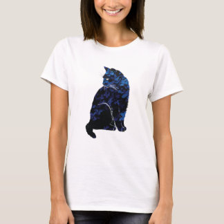Le T-shirt des femmes florales bleues de chat
