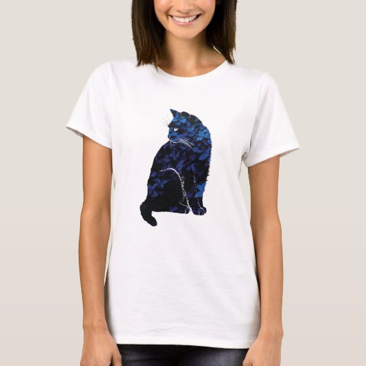 Le T-shirt des femmes florales bleues de chat (Devant)