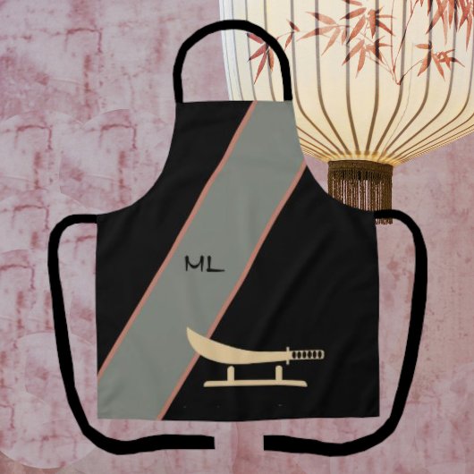 Le tablier du chef noir de style asiatique monogra
